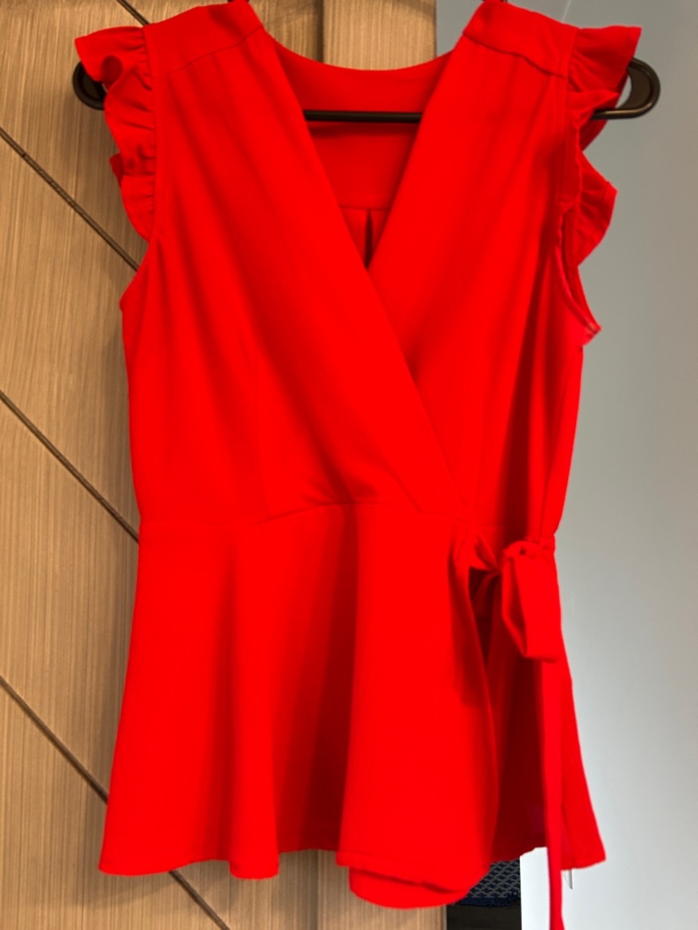 Red Sleeveless Wrap Peplum Top